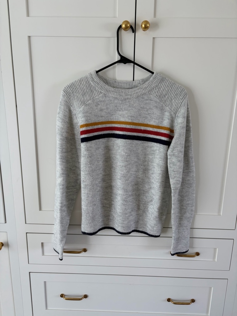 Cupcakes and Cashmere Gray Crewneck Sweater with Multi-Stripe Detail